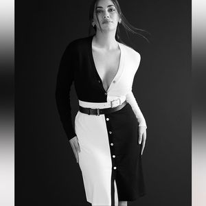 NY&CO Colorblock Long Cardigan Dress W/Belt